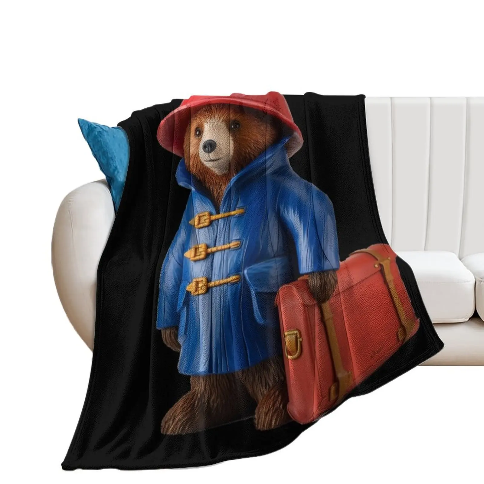 Paddington Bear with Red Suitcase Throw Blanket Plaid Personalized Gift Thin Sofa Blankets