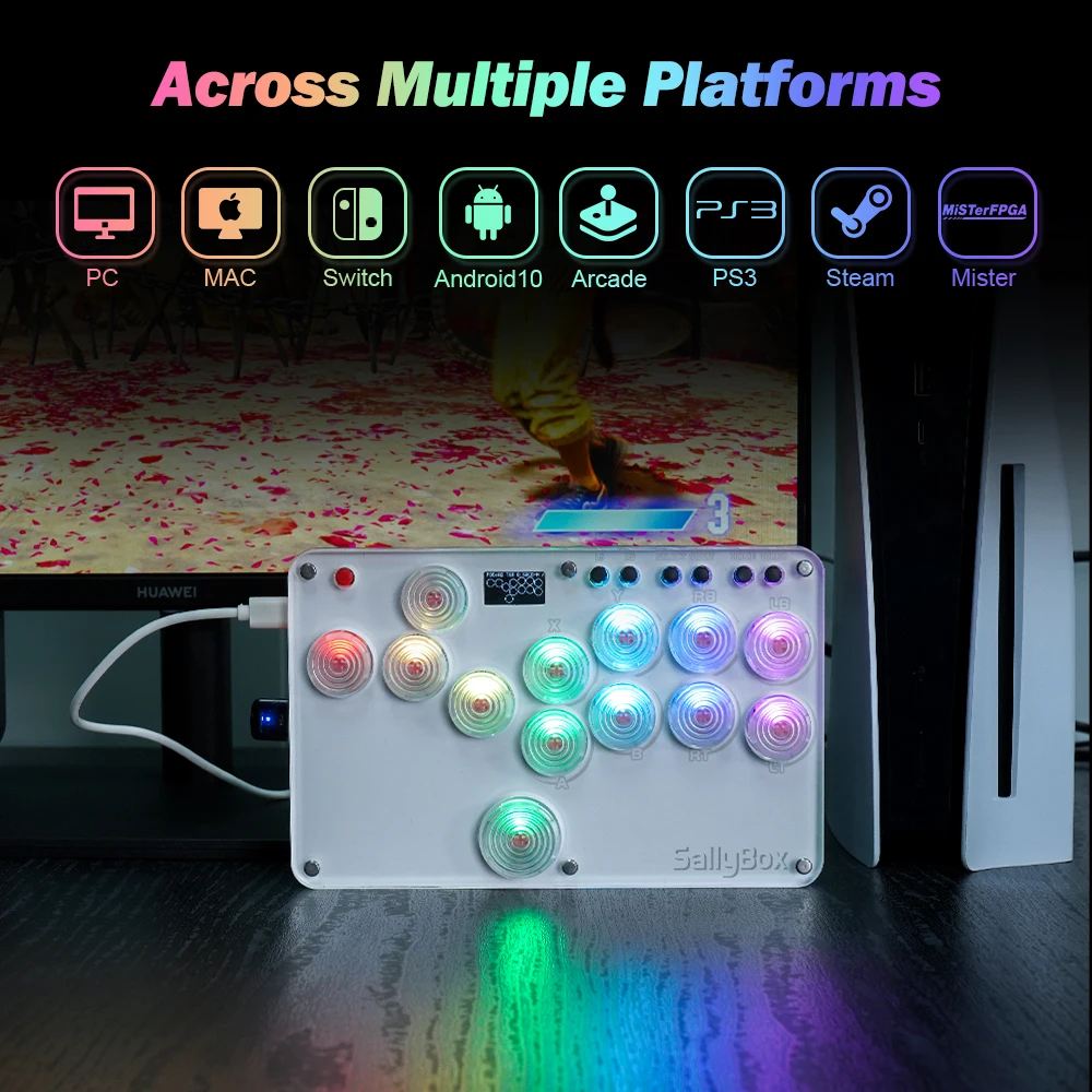 Sallybox 2.0 Dual Type-c Port Mini Arcade Hitbox Controller Leverless Hitbox Fightstick For Ps4 /PS5/Xbox Arcade Stick PC