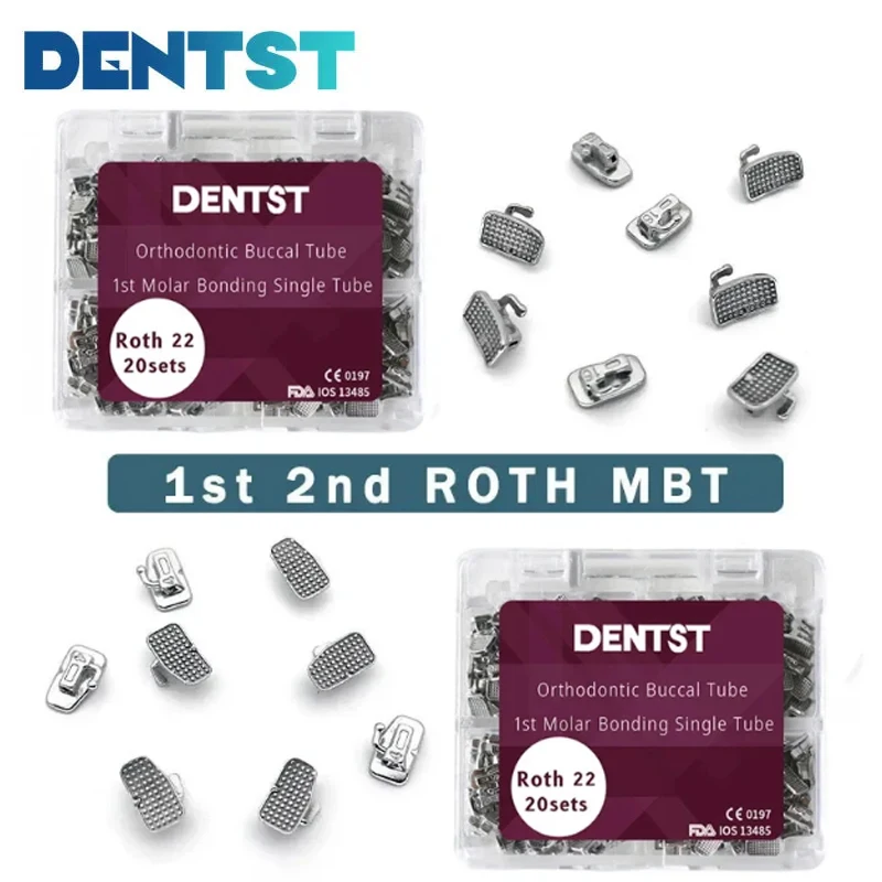 

80pcs/box Dental 1st/2nd Bondable Buccal Tubes Non-Convertible Buccal Tube Single Tube for Orthodontic Treatment 022 Roth Mbt