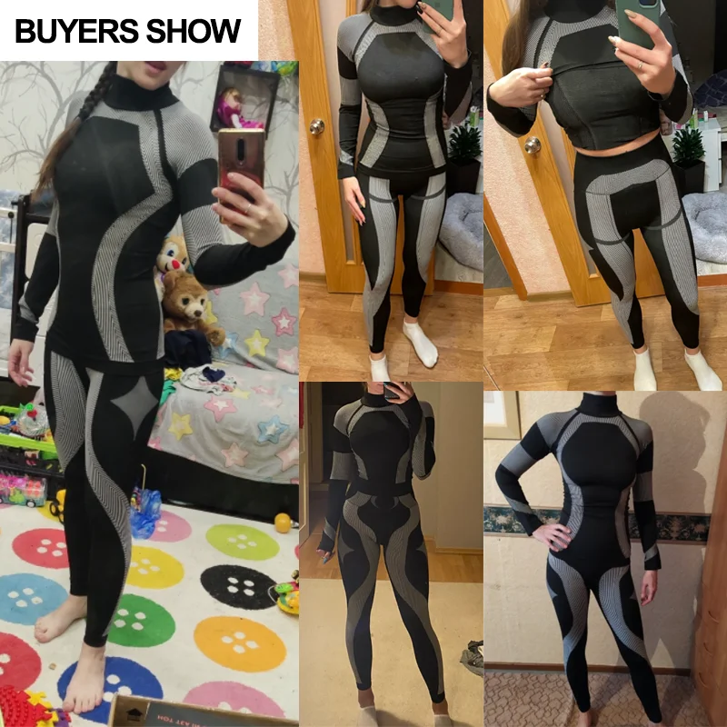 Women 2pcs Seamless Set Sport Suit Gymwear Workout Clothes Long Sleeve Gym Top High Waist Leggings Fitness Women Sets