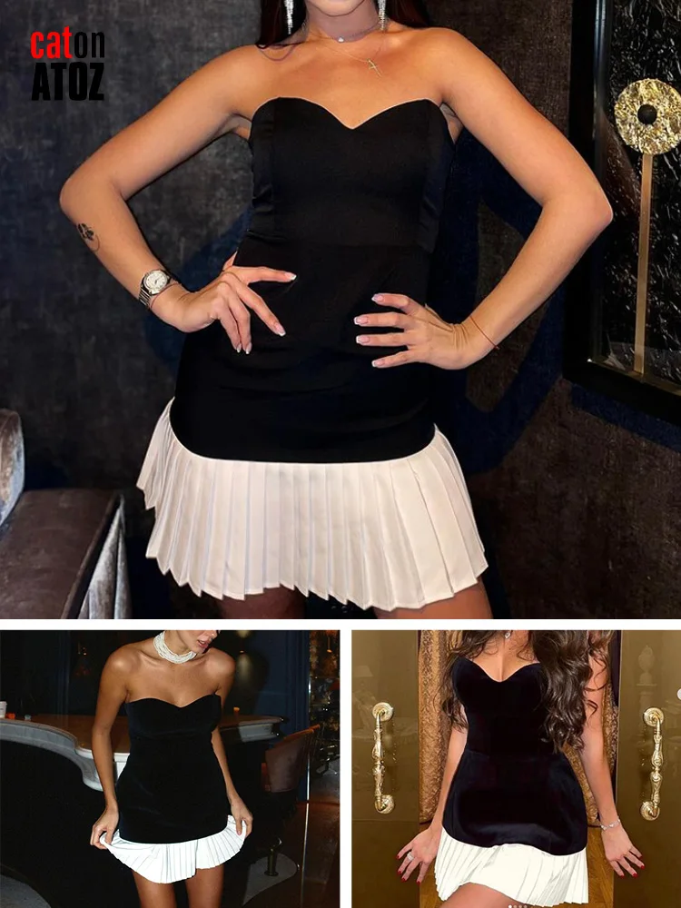 New in Black White Sexy Strapless Mini Dress For Women Sleeveless Off Shoulder Short Party Evening Dress 3038