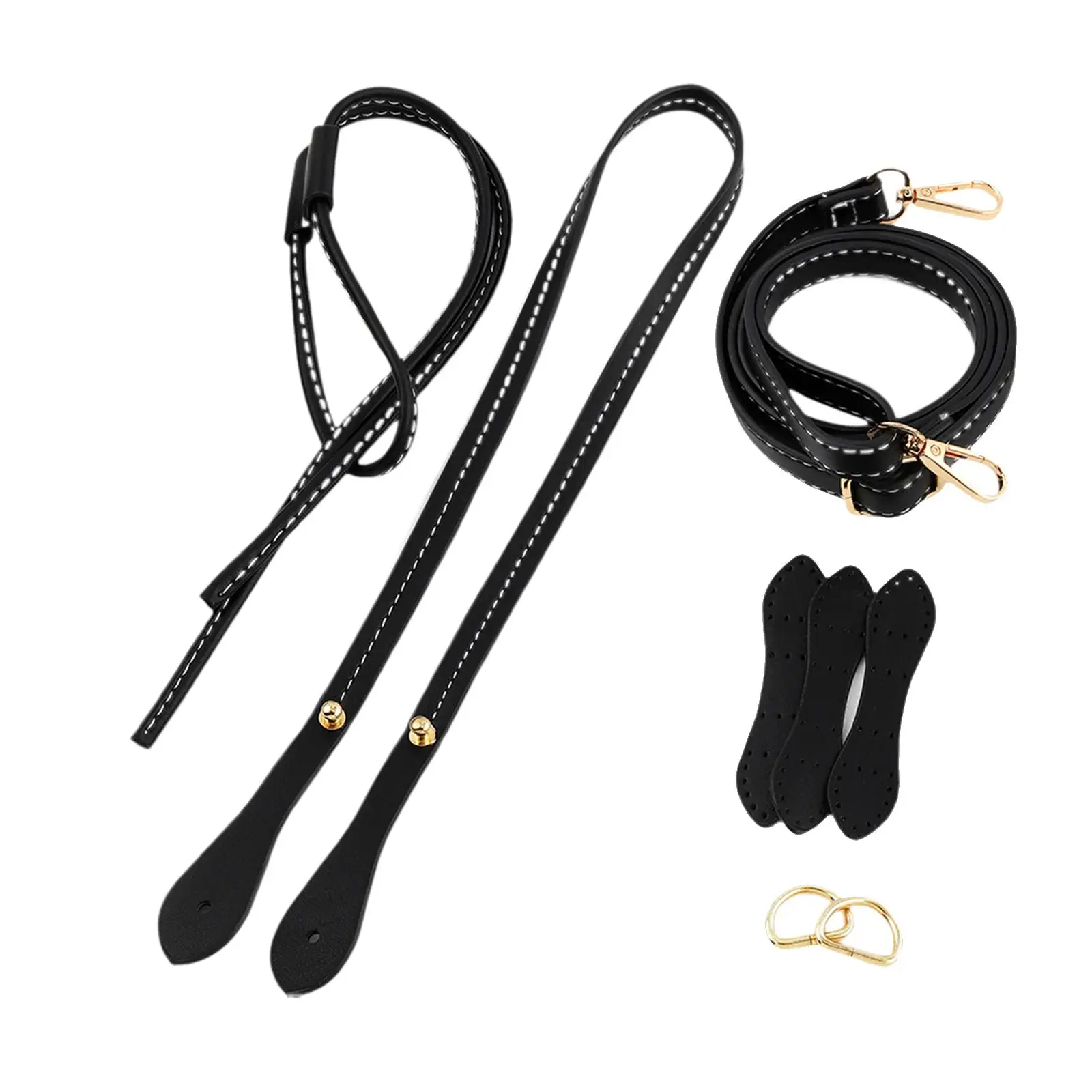 Handmade Crochet Bag Handle Kit PU Leather Shoulder Strap Replacement with D Ring Buckles Drawstring for DIY Knitting Purse