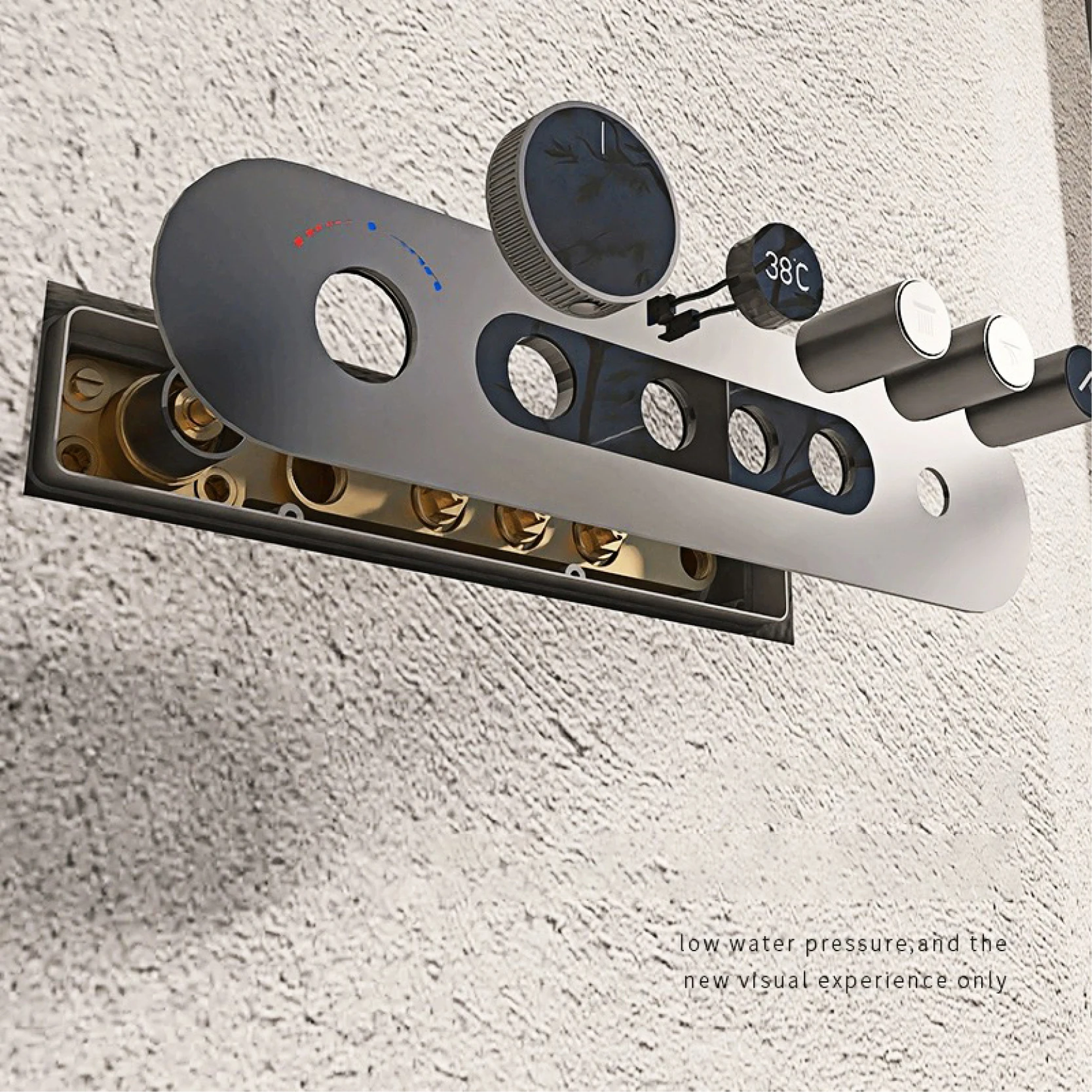 Imagem -06 - Luxo Sistema de Chuveiro de Latão Display Digital Inteligente Funções Frio e Quente Chuveiro de Controle Duplo Cinza