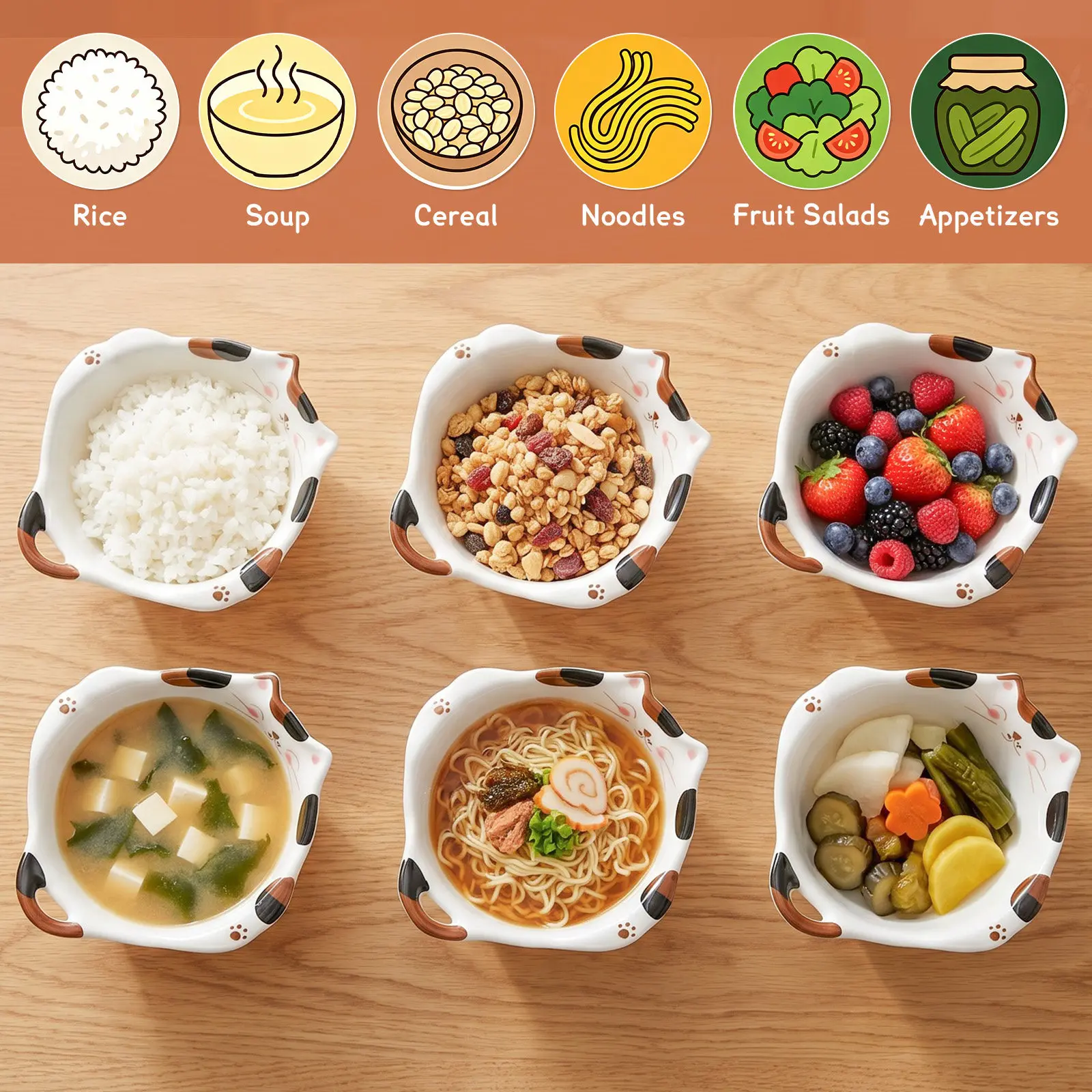Japanese Cartoon Kids Serving Bowl Ceramic Household Food Storage Breakfast Rice Snack Holder Desktop Soup Noodles Bowl Heat