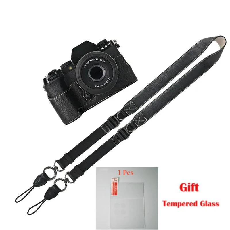 For Fujifilm XS10, premium PU leather half-body camera grip protective shell bag, free tempered glass screen film,