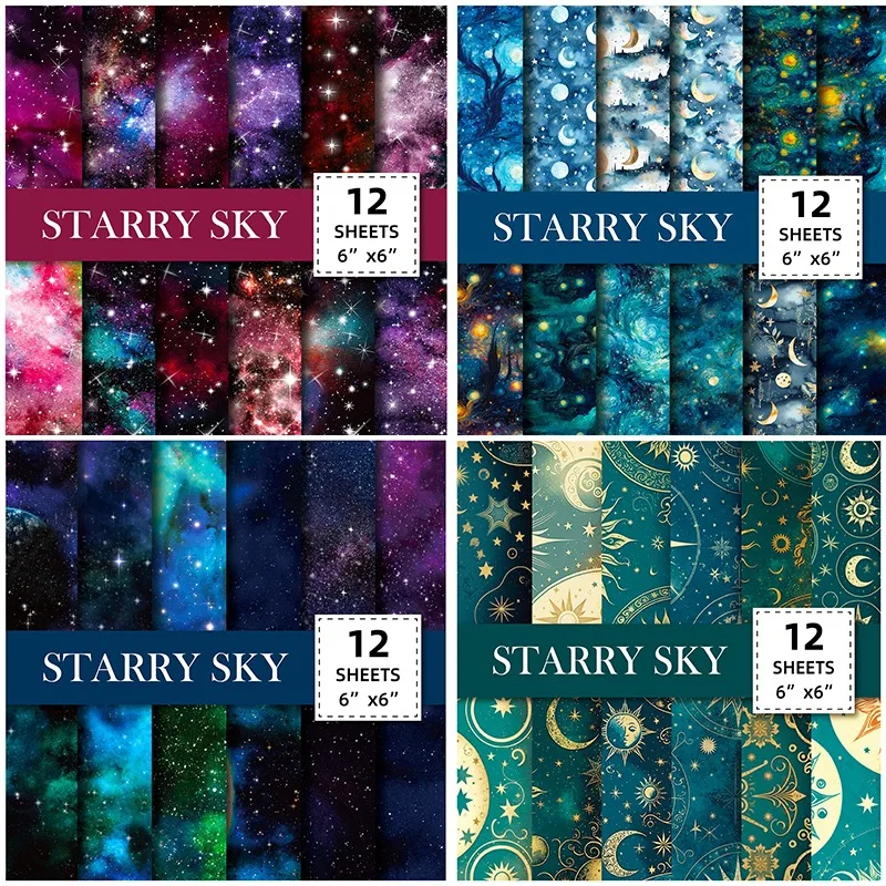 12pcs Tarot Starry Sky Scrapbooking Papers Pack DIY Album Background Crafts Supplies Paper Pads Card Making Scrapbook Material