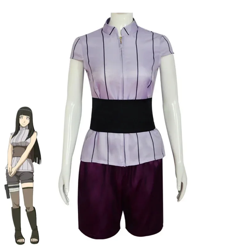 Costume de Cosplay Anime Hyuga Hinata, hauts à manches courtes à rayures, T-shirt et Short, perruque pour femme adulte, Costume de carnaval d'halloween Sexy 5ftu ^ 5f
