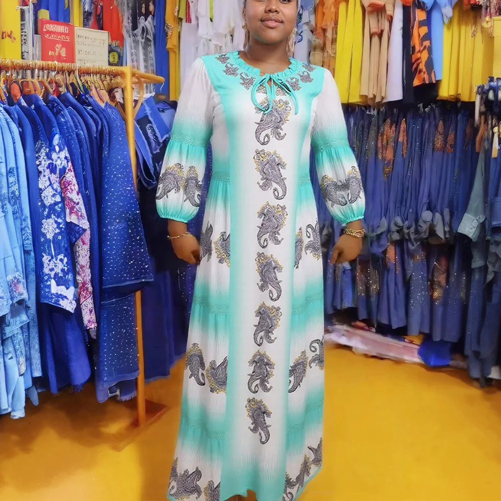 

Elegant Dresses for Woman 2025 New Chiffon Printed Full Sleeve Straight African Turkey Ladies Fashion Boubou Turkey Gowns Dress