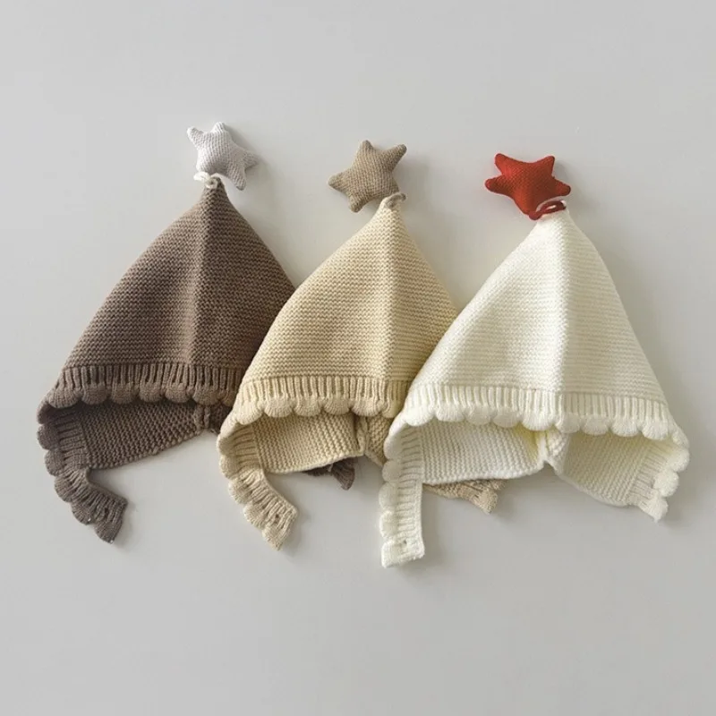 

Autumn Winter Baby Woolen Hat New Star Knitted Warm Cute Ear Protecting Hat 0-3Years Versatile Infant Newborns Korean Cotton Cap