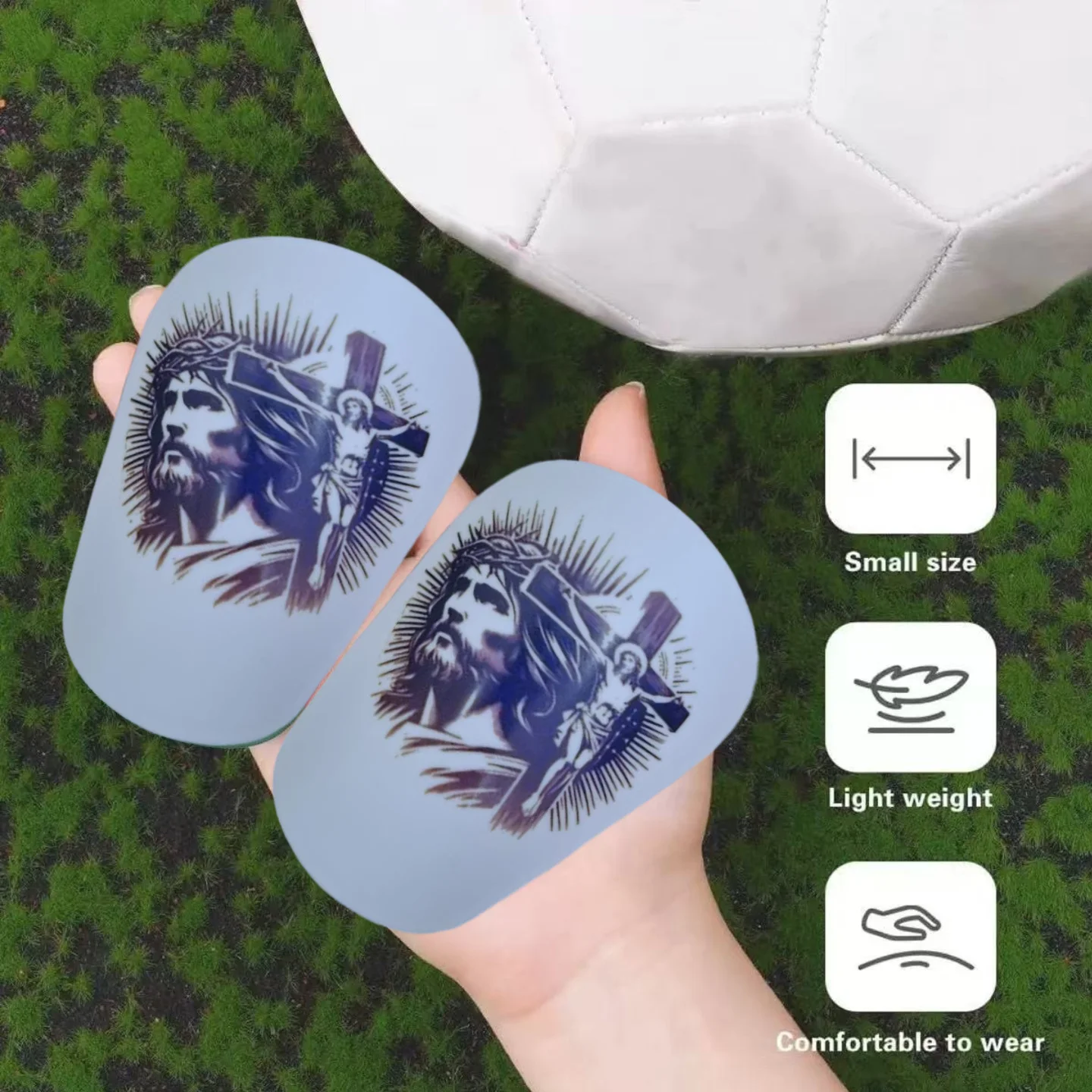 1 Par de Caneleiras de Futebol Mini - Equipamento de Proteção Ultra Pequeno para Homens e Mulheres, Design Gelo Rachado Azul e Branco, Material PBT