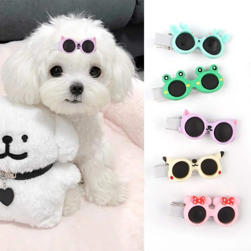 5pcs Cute Resin Sunglasses Hair Clips for Dogs Cartoon Art Pet Accessories Small Dog Hairpin Yorkshire Terrier Accessories