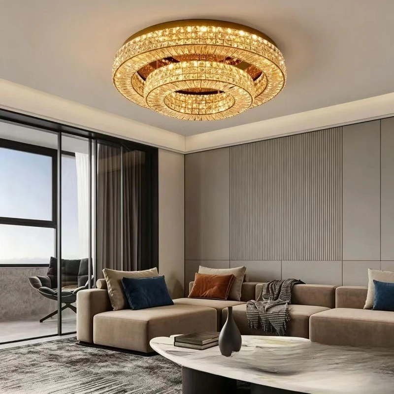 Modern Simple Bedroom Ceiling Lamp Full Spectrum Eye Protection Living Room Bedroom Titanium New Round Luxury LED Crystal Lights