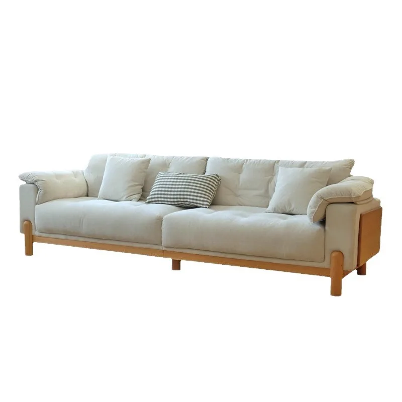 Solid wood fabric chenille couch cream wind cherry wood removable and washable small apartment cloud light luxury sofa pedal
