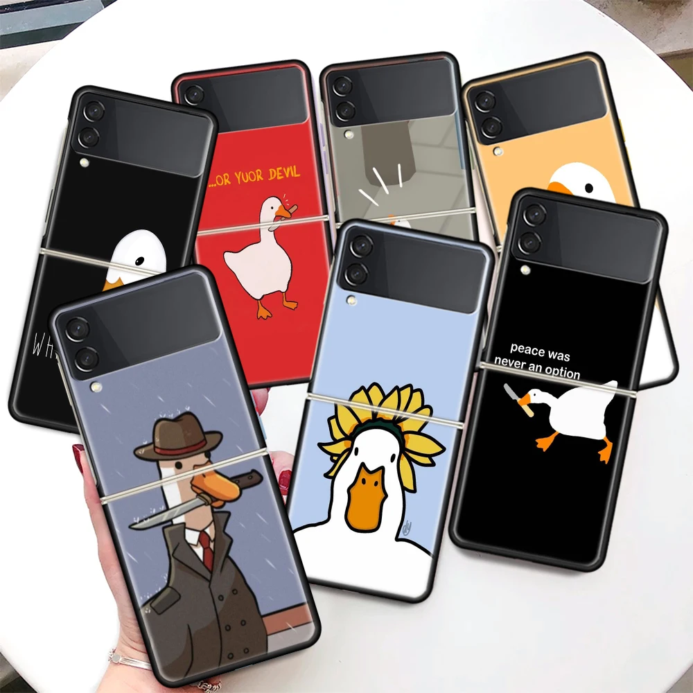 Cartoon Cute Goose Game Hard PC Clear Phone Case Cover for Samsung Galaxy Z Flip 5 4 3 5G Flip3 Flip4 Flip5 Customized Fundas