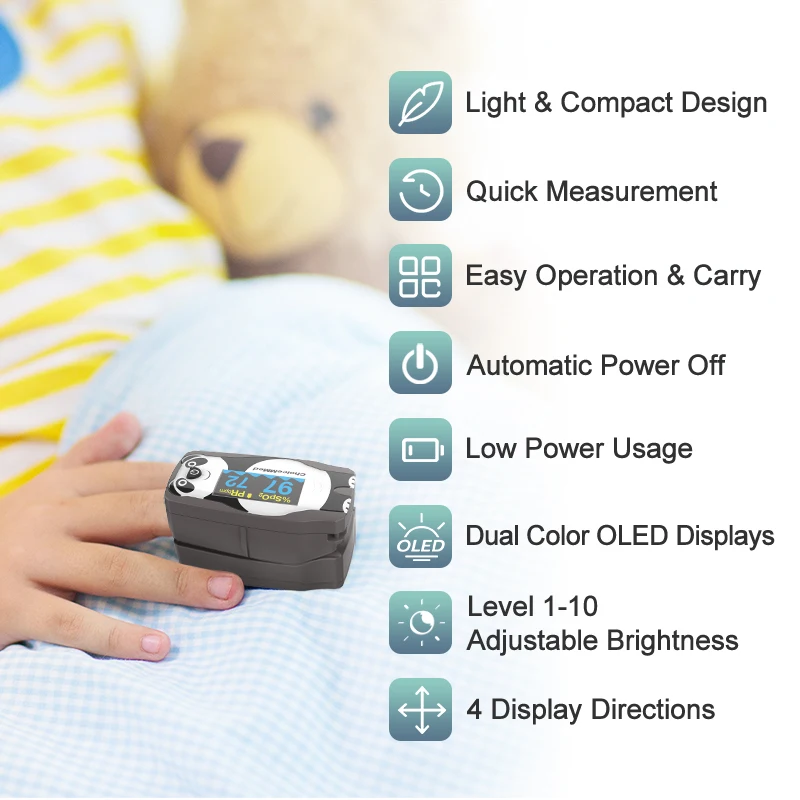 ChoiceMMed Pediatrics Finger Pulse Oximeter Blood Oxygen Saturation Meter Heart Rate Monitor Child Pulse Oxiometer OLED Oximetro