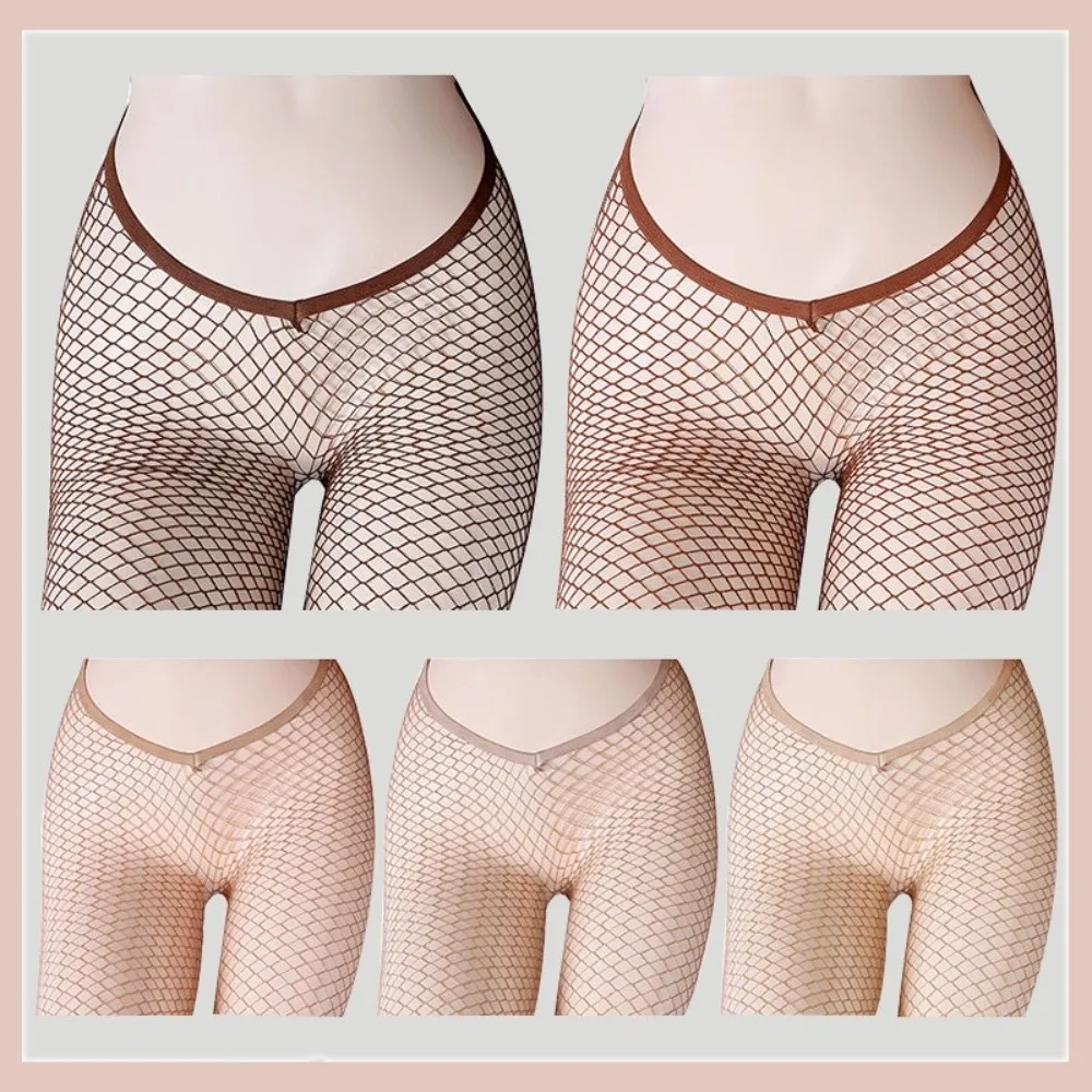 New V-Cut Glitter Fishnet Tights Hollow Out 5 Colors Mesh Pantyhose Small Net Stretch Mesh Carnival Fishnet Stockings Summer