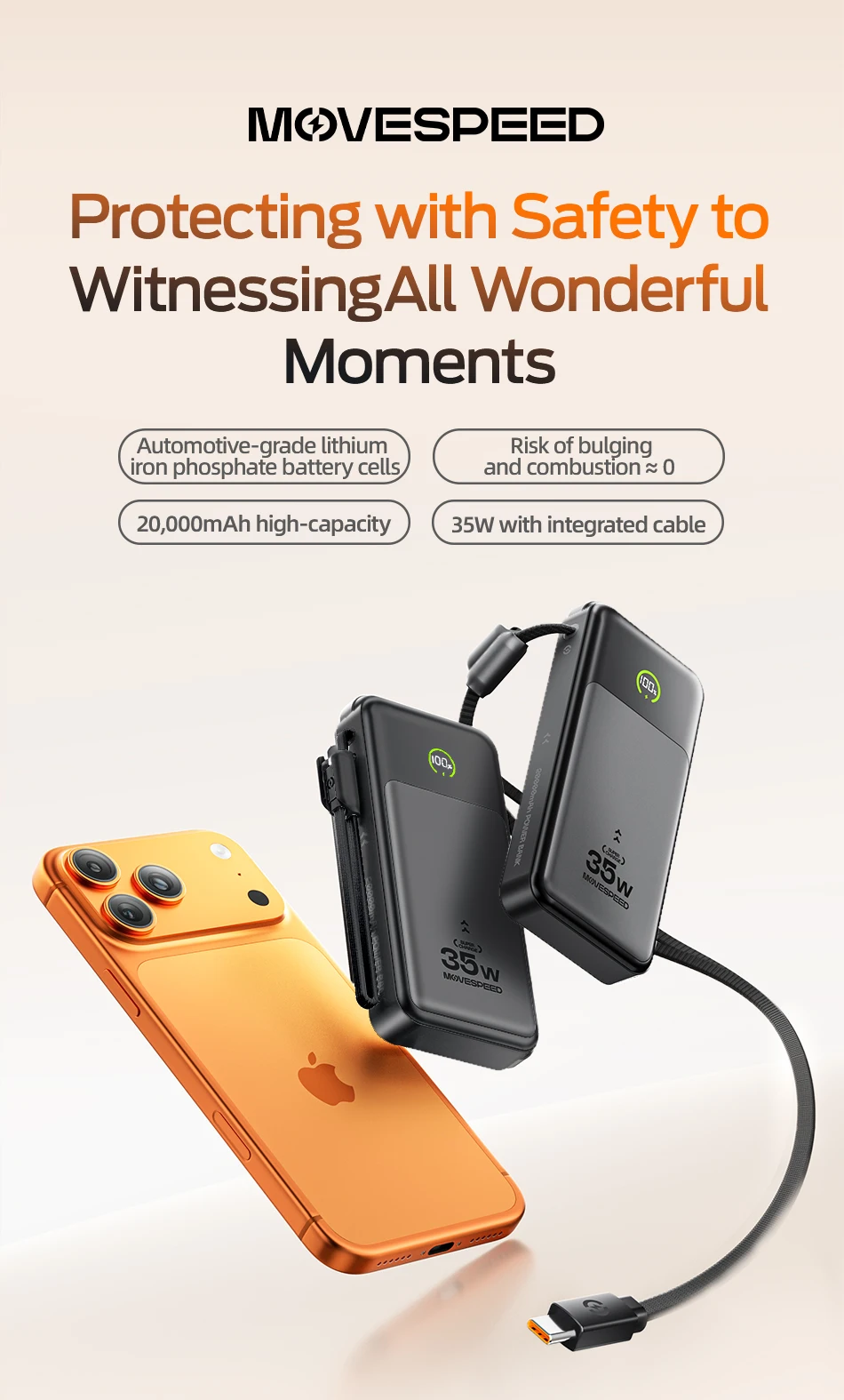 【CCC】MOVESPEED P20 Power Bank 20000 mAh Externer Ladegerät 35 W PD Powerbank mit schnellem Laden, LFP-Akku für iPhone Xiaomi Samsung – Detail 3