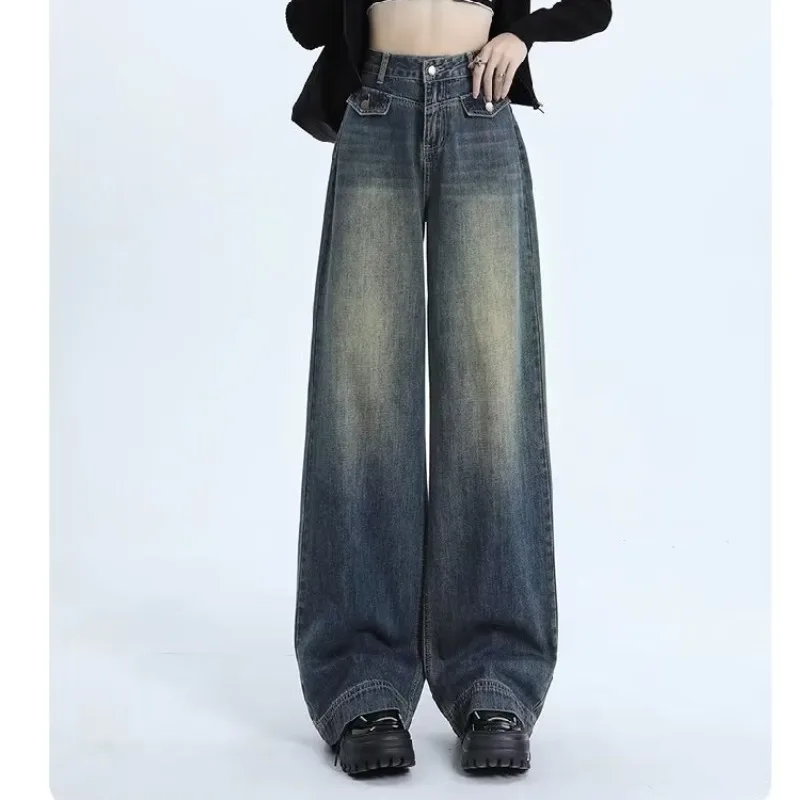 

Women pants American Style Vintage Straight-leg Jeans High Waist Wide Leg Baggy Wide Leg Jeans Straight Leg Dragging Look Slimmi