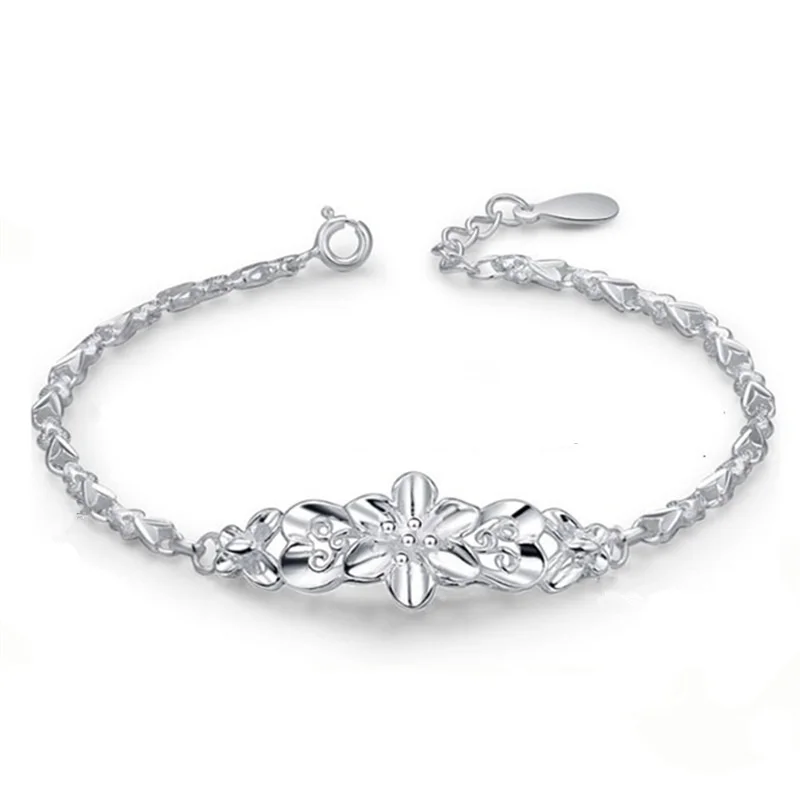 

fashion beautiful 925 Sterling silver Solid flower bracelet for women chain charm classic wedding gift jewelry wholesale