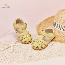 Dave Bella Child Beach Shoes Summer Yellow Girls Sandals Baby Soft Non-slip Princess Shoes Rubber Sole Sandals DB6993-A