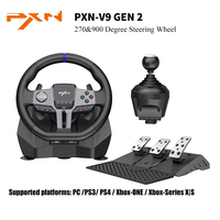 PXN V9 Gen2 Upgrade Game Steering Racing Wheel Pedal Shifter Clamp Set 270/900 Rotation 16Bit 6+R Hall Magnetic Dual Motor Light