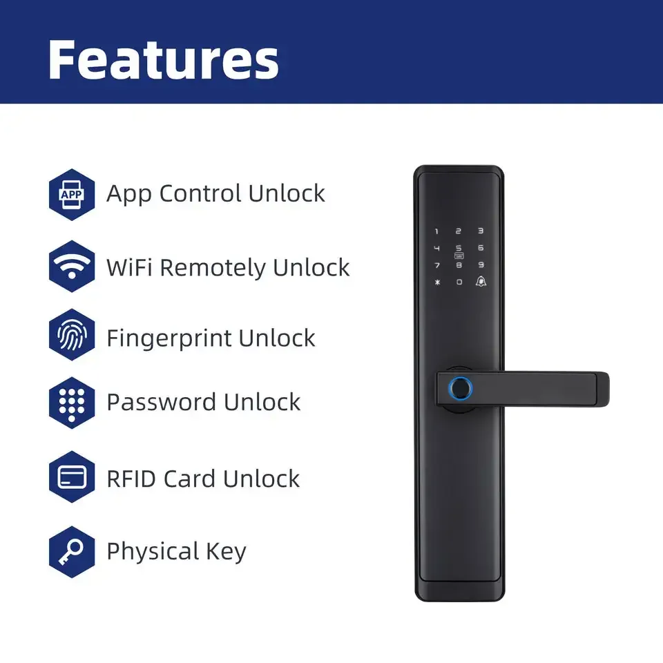 Grey Gold 6068 7068 mortise Front door Tuya wifi TTlock 6072 6085 Fingerprint Card Keyless Digital Electronic Smart Door Lock