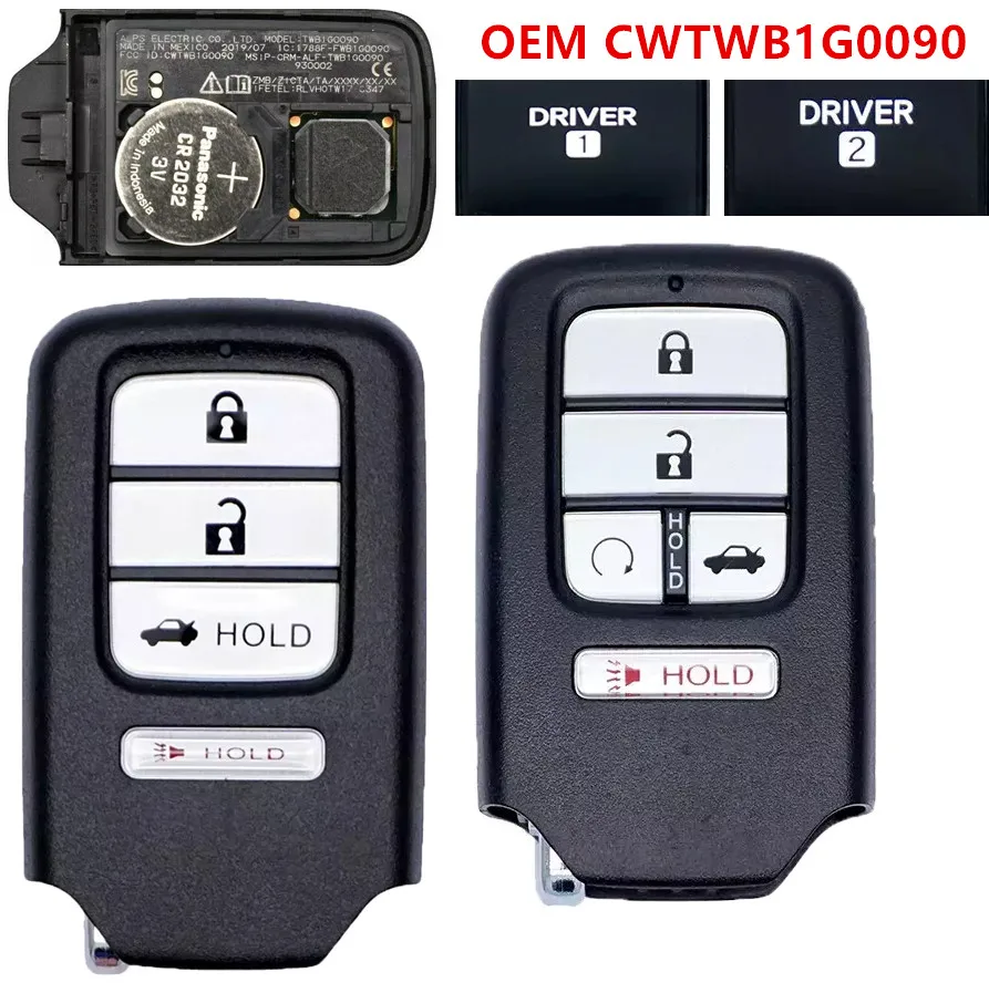 KEYECU OEM Original For Honda Accord Insight 2018 2019 2020 2021 2022 433.92MHz 4A Chip KEYLESS REMOTE FOB PROXIMITY CWTWB1G0090