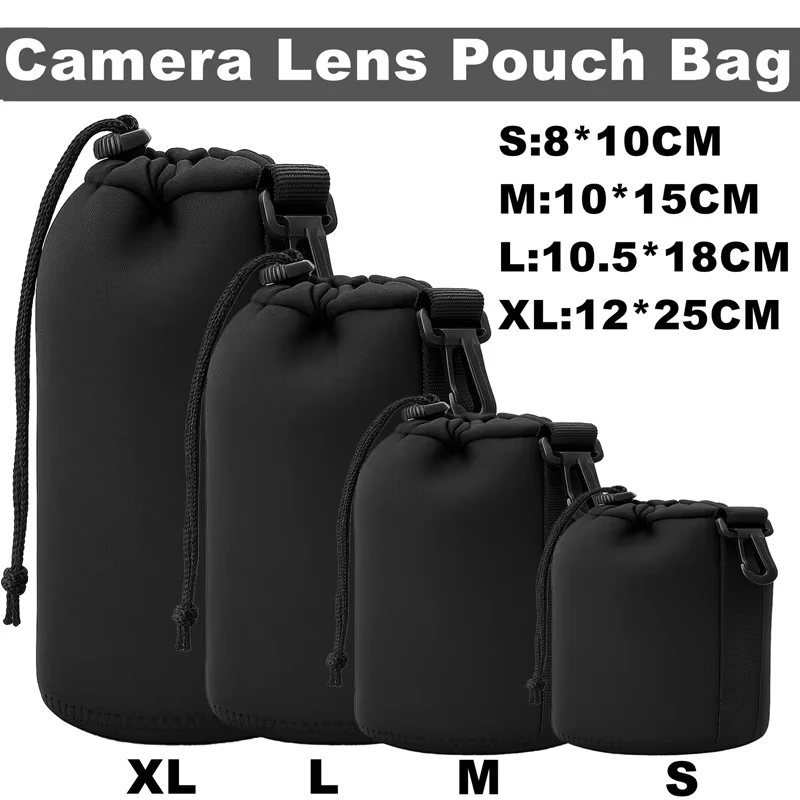 Bolsa para lente de câmera, 1/4 peças, neoprene, à prova d'água, macia, para câmera de vídeo, para canon, sony, a maioria das câmeras digitais slr