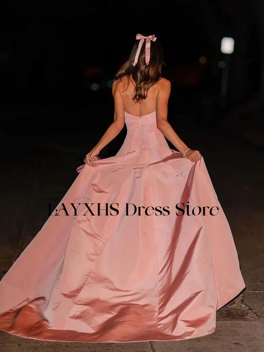 LAYXHS Elegante Querida Vestidos de Noite Rosa A Linha Backless Plissado Até O Chão Vestido de Baile Personalizado فساتmaveraات