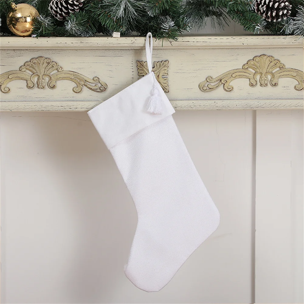 Christmas Stocking Linen Tassel Decoration Hanging Stocking for Vinyl Sublimation For Family Holiday