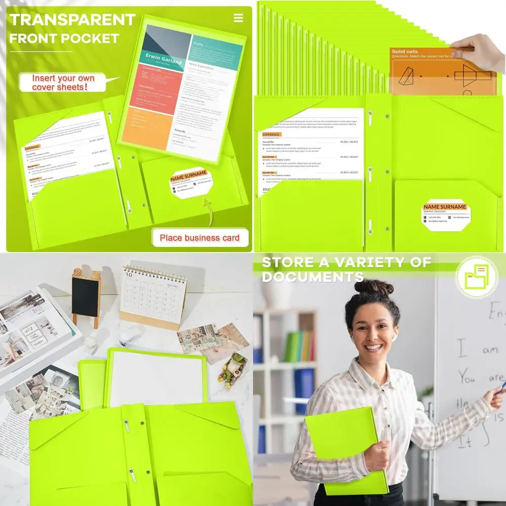 

Fluorescent Green Plastic Folders with Clear Front Pocket and Card Slot for School and Office Use