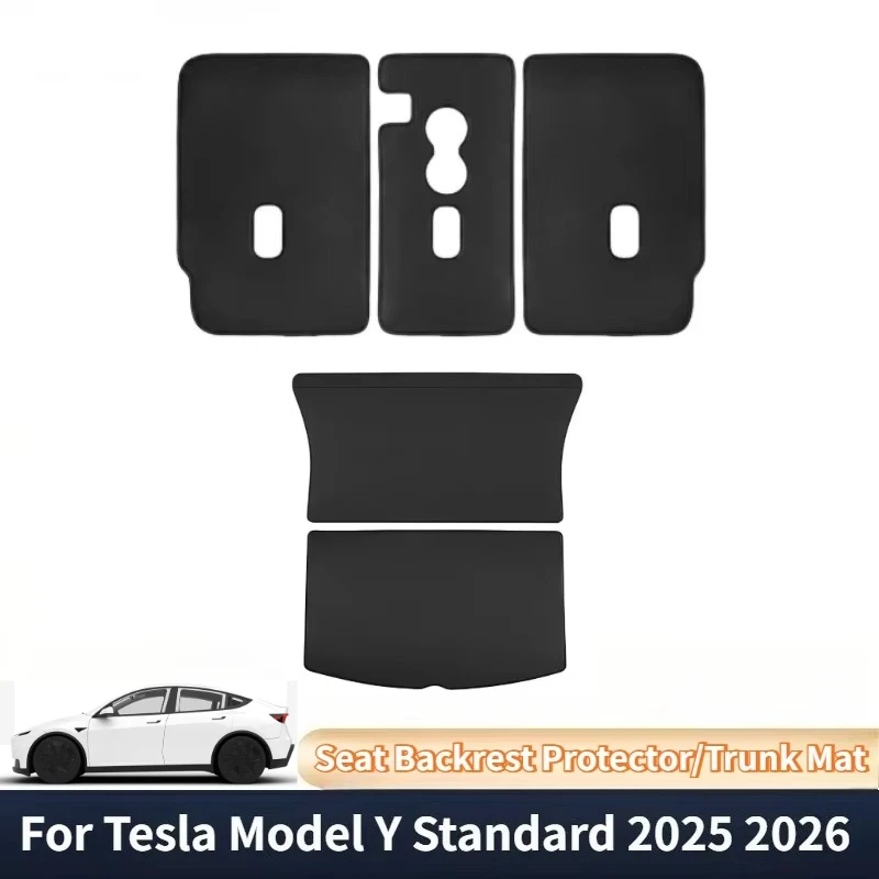 For Tesla Model Y Standard 2026 PU Leather Trunk Mats Rear Seat Back Protector Pad Backrest All Weather Liner Pet Anti-kick Pad