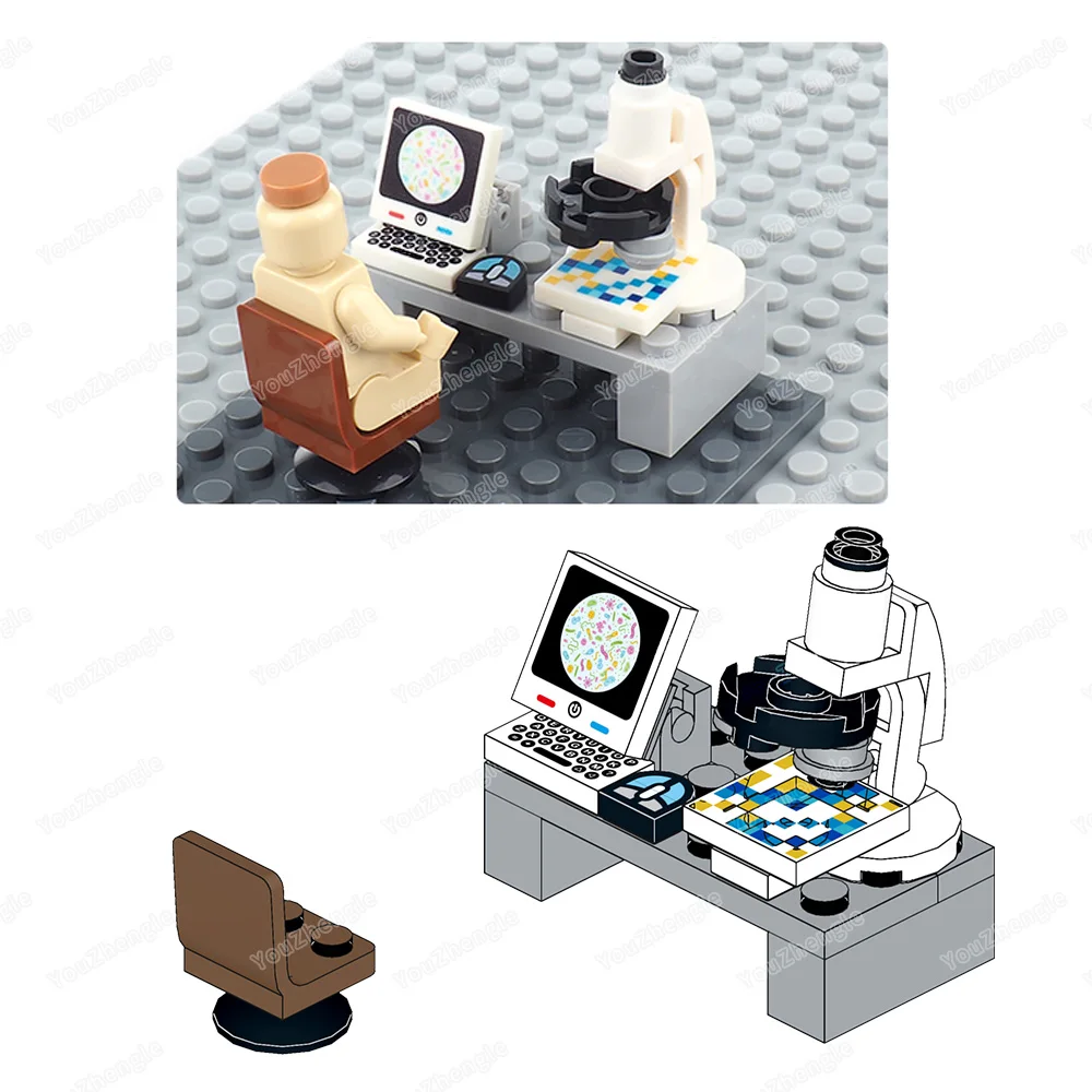 Equipamento experimental de microcomputador, bloco de construção, modelo moc, figuras, material de célula minúscula, equipamento de ampliação, brinquedos de presente de cena
