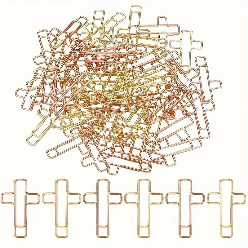 20 piezas clip de papel cruzado mixto dorado/oro rosa, suministros de oficina de metal, clip de papel de papelería, clip de marcapáginas galvanizado