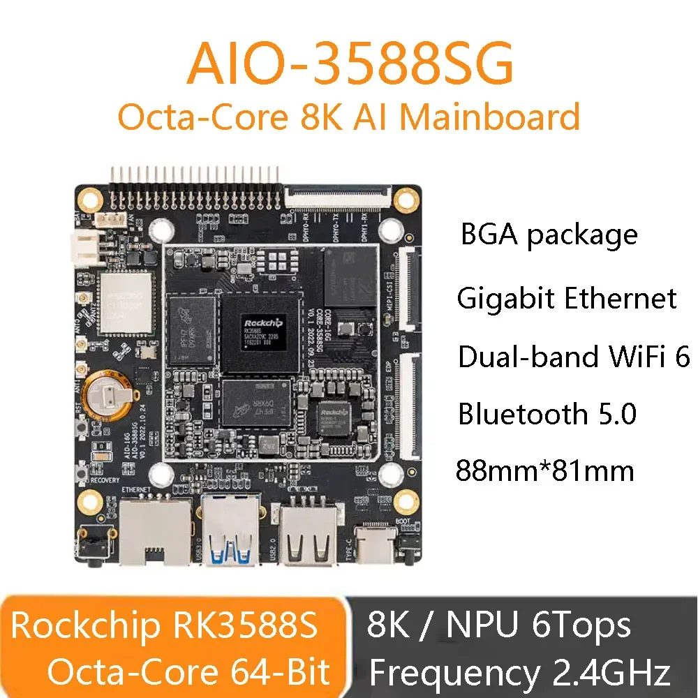 

Firefly AIO-3588SG 8K AI Mainboard RK3588S Octa-Core 64-Bit Processor 2.4GHz NPU 6TOPS Gigabit Ethernet Dual-Band WiFi6