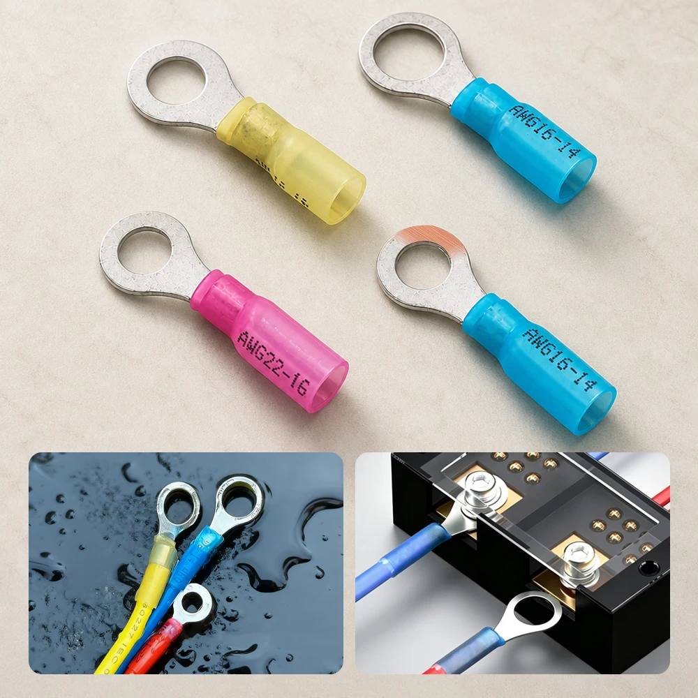 50-500PCS Heat Shrink Ring Terminals HRV Insulated Crimp Connectors Electrical Wire Terminals for Auto Wiring