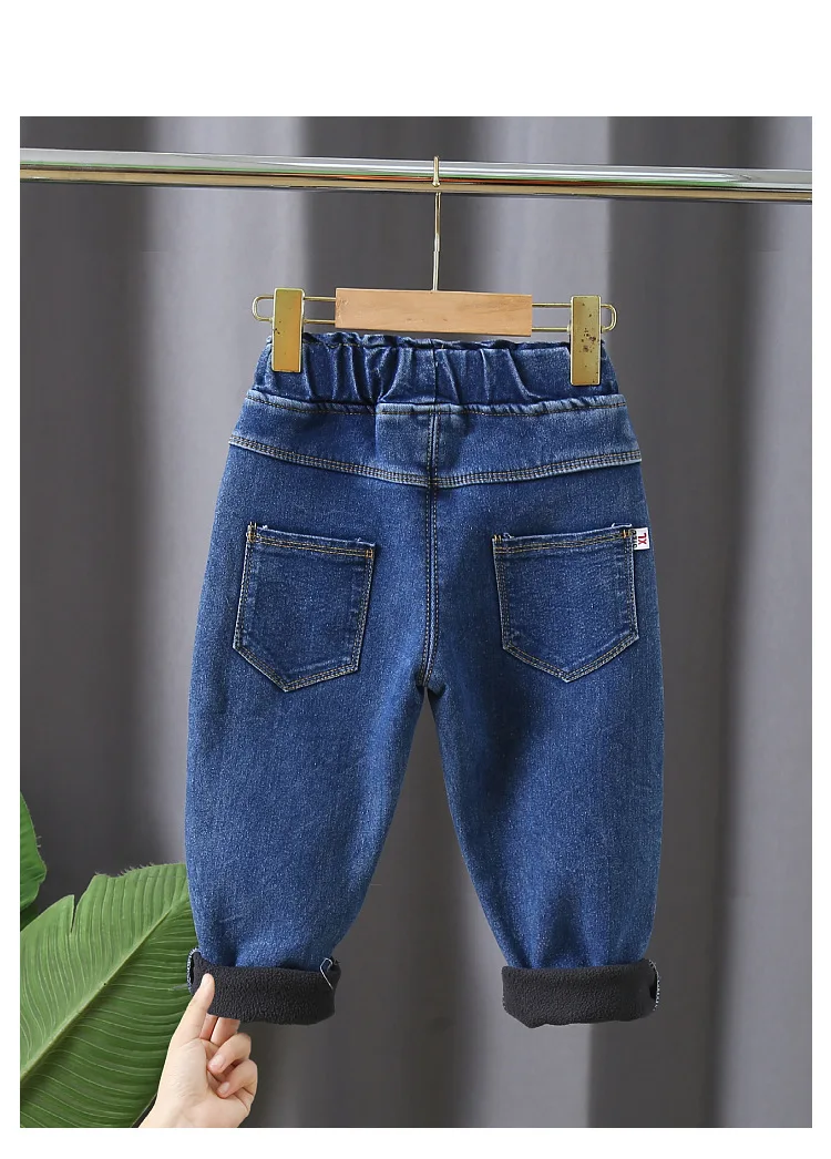 new Girls Jeans printing Cartoon elastic force Jeans Autumn Winter Plush thicken Jeans Kid Casual Style Children Clothing2-7Y