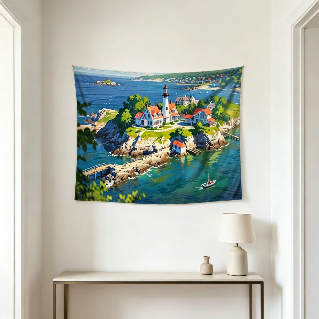 1PC Seaside Town Print Backdrop Banner, Bedroom Living Room Photo Background, Polyester Wall Hanging, Home Decor, Wall Art