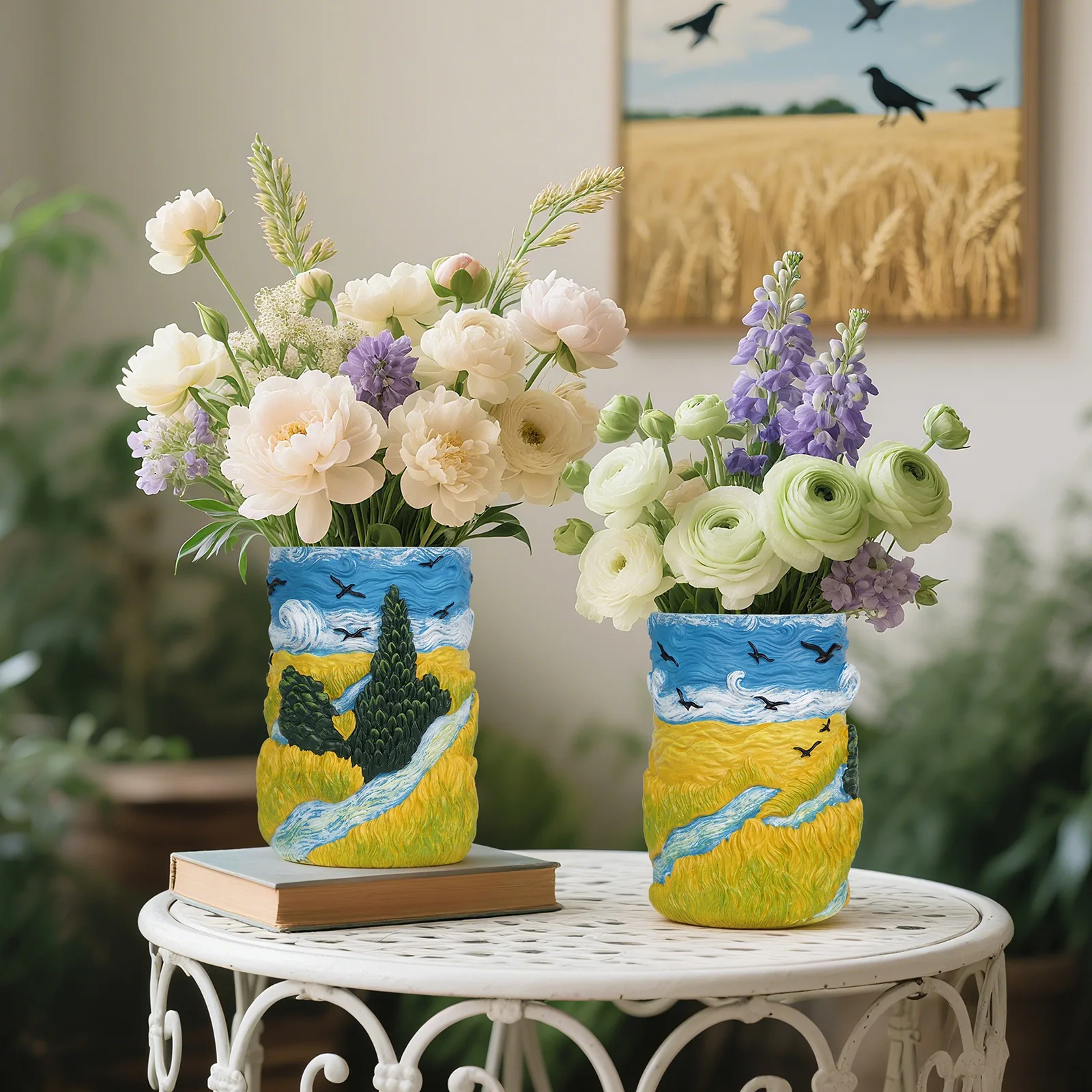 

Creative Modern Outdoor Ornament Hand Painted Resin Decoration Van Gogh Inspired Flower Pot Wheat Field Sky Distinctive Digital