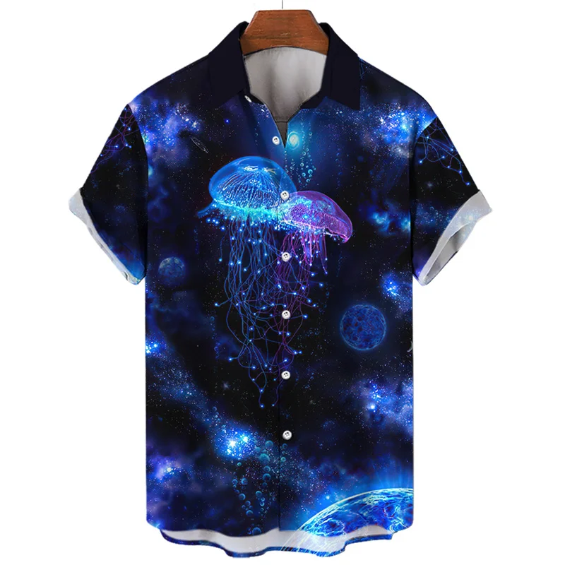 3d Print Shark Jellyfish Hawaiian Shirt For Men Casual Sea Life Animal Pattern Short Sleeve Blouse Summer Fashion Top Shirts