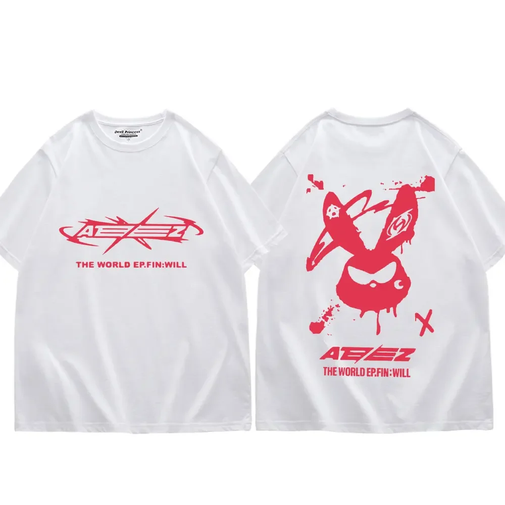 

Men's Kpop Ateez World Tour patterned short-sleeved T-shirt, high-quality, fashionable and trendy streetwear Y2k style T-shirt