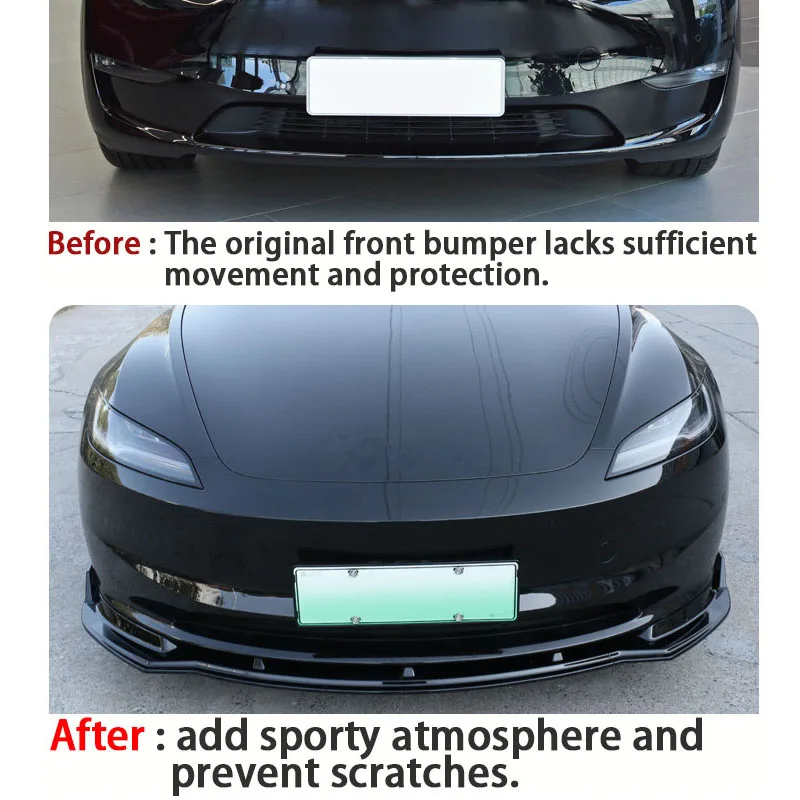 For Tesla Model 3 Highland 2024 2025 2026 Front Bumper Lip Chin Diffuser Body Kit Deflector Tuning Accessories Carbon Fiber Look view 3