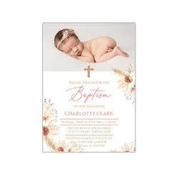 DELICATE-Personalized Girl Baptism Invitation Card with Photo, Blush Pink Floral Baptism, Christening