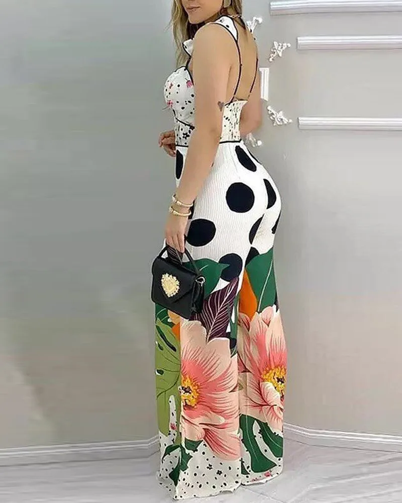 

Лето 2026, последний хит продаж, модный повседневный комбинезон с v-образным вырезом и v-образным вырезом без рукавов и высокой талией, широкий длинный комбинезон