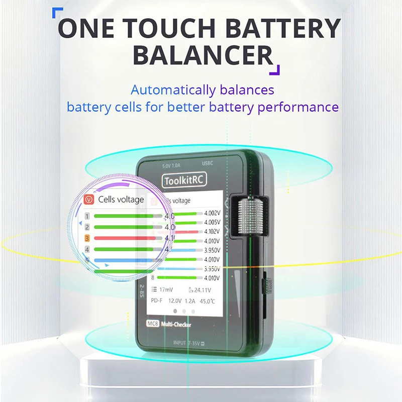 ToolkitRC MC8 Multi-Checker Tester Smart Battery Charger Balancer PD Fast Charging PWM/PPM/SBUS Readout For RC FPV Battery