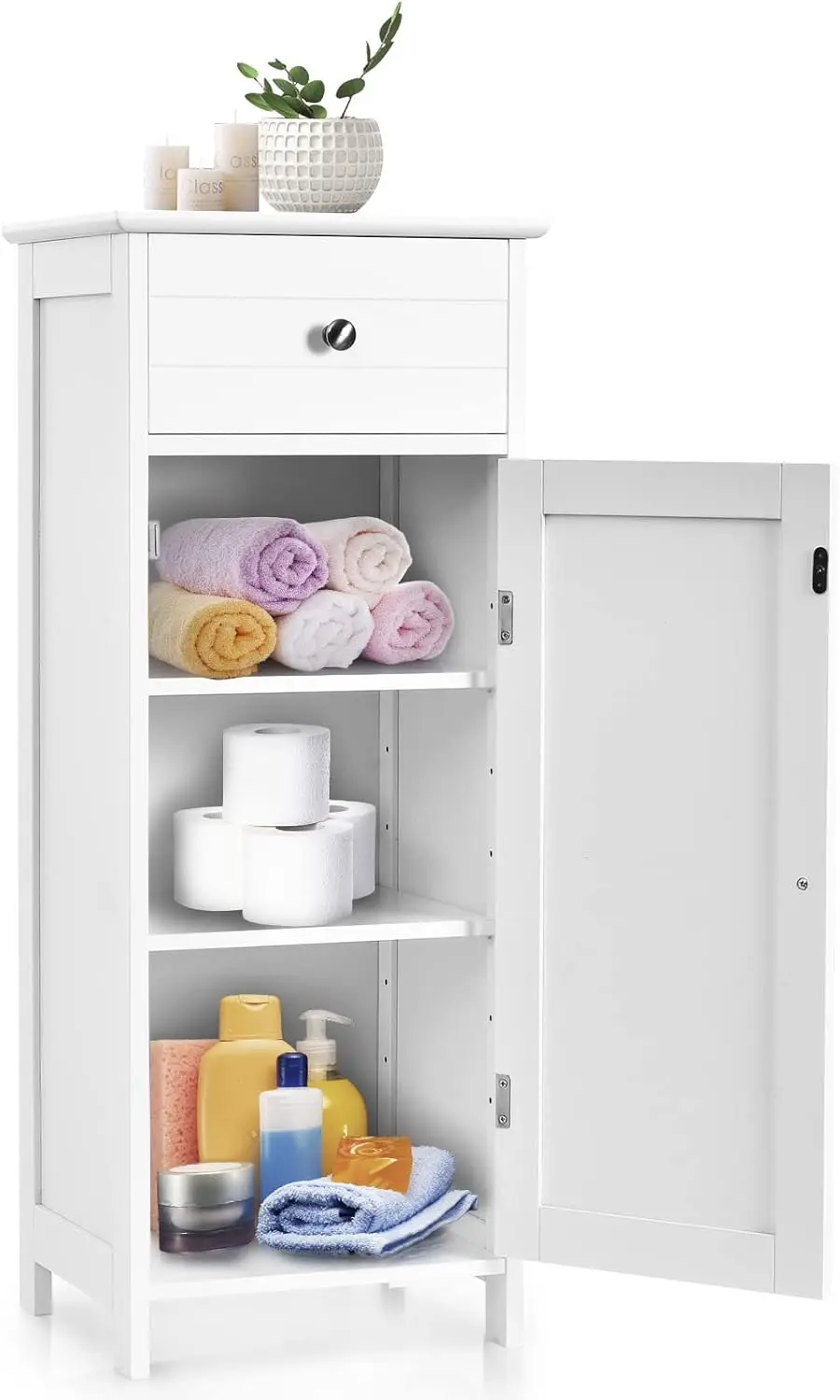 

Modern Single-Door Bathroom Cabinet with Drawer & Adjustable Shelves, Anti-Tipping Design for Living Room or Bedroom