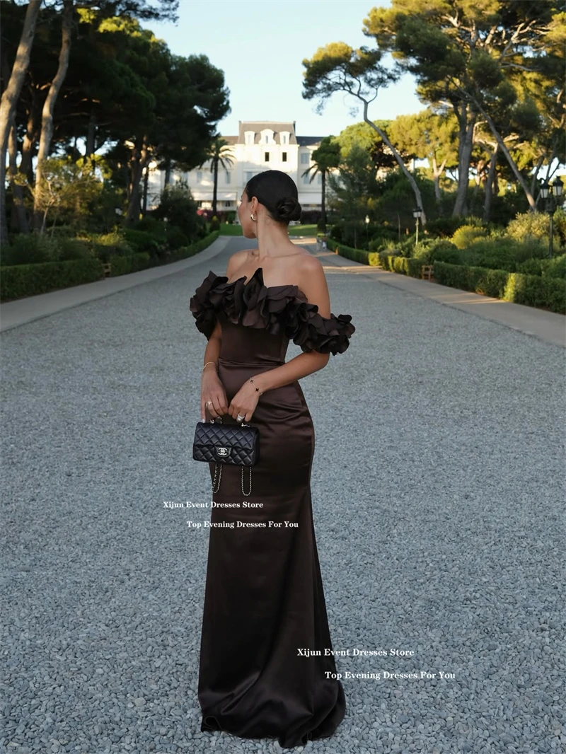 Xijun Sexy Satin Mermaid Evening Dresses 3D Flowers Saudi Arabric Formal Prom Dresses Off The Shoulder Long Prom Gowns Customize