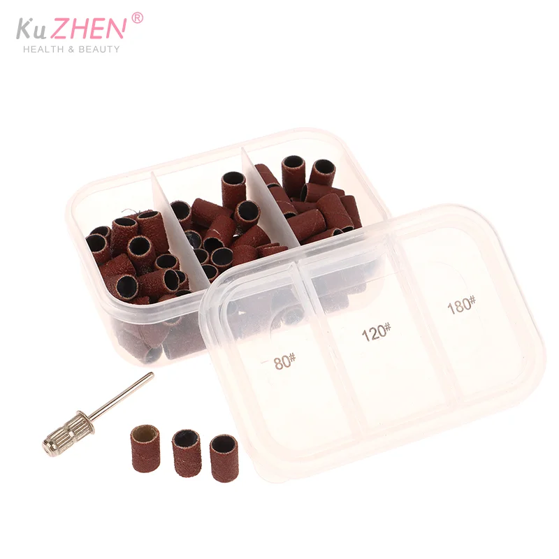 75/210 stks/doos Schuren Cap Bands Voor Elektrische Manicure Machine 180/120/80 Grit Nail Boor Slijpen bit Bestanden Pedicure Tool Set