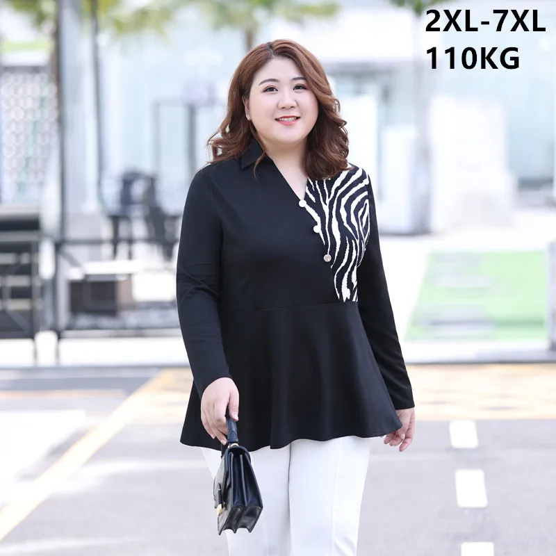 V-Neck Black Loose Women Formal Shirt Leopard Patchwork 7XL 6XL 5XL Elegant Lady Office Suit Long Sleeve Plus Size 110KG Blouse