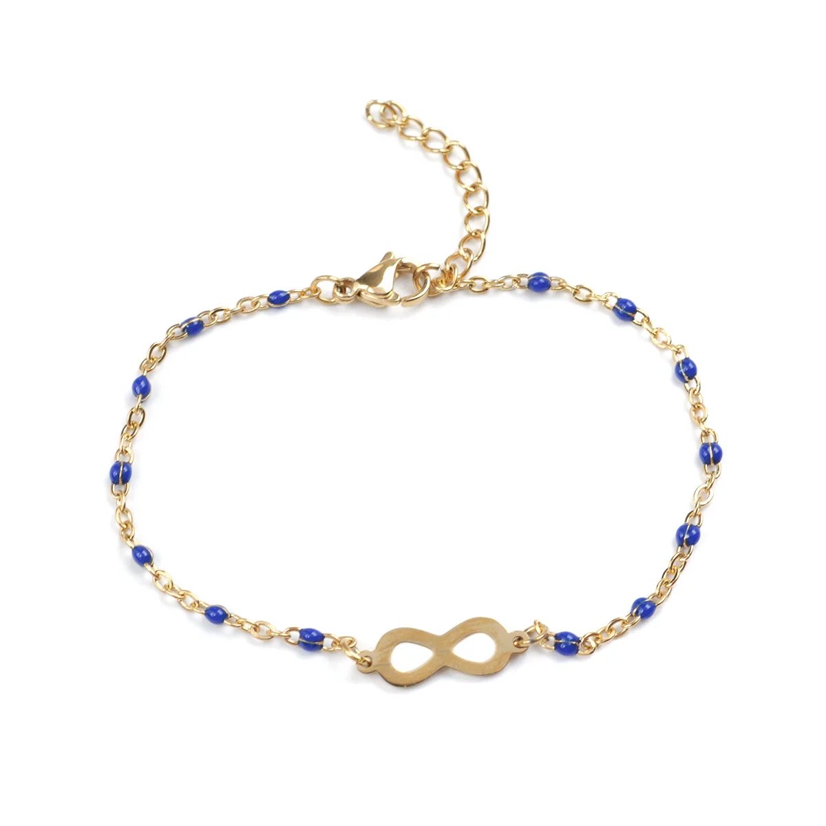 Stainless Steel Bracelets Enamel Gold Color Multicolor Infinity Symbol Women Hand Link Chain Jewelry Gifts 18cm long, 1 Piece